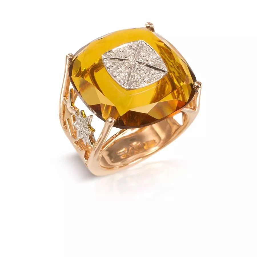 Anillo de oro con citrino y brillantes