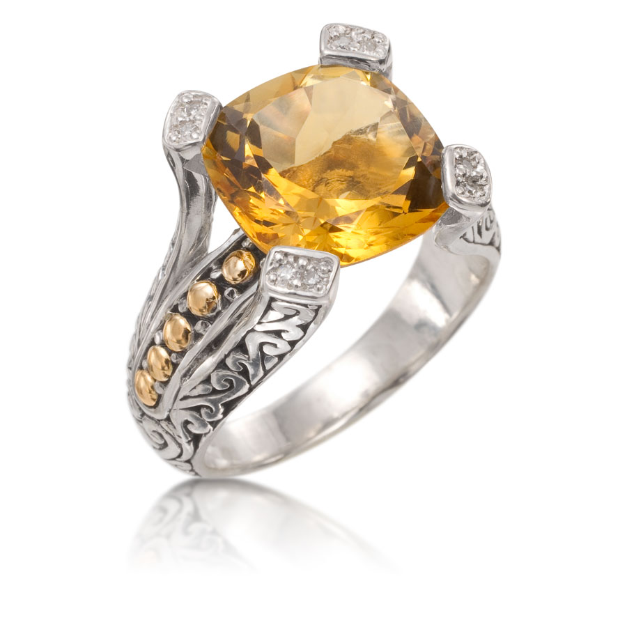 Anillo de plata y oro con citrinos y brillantes