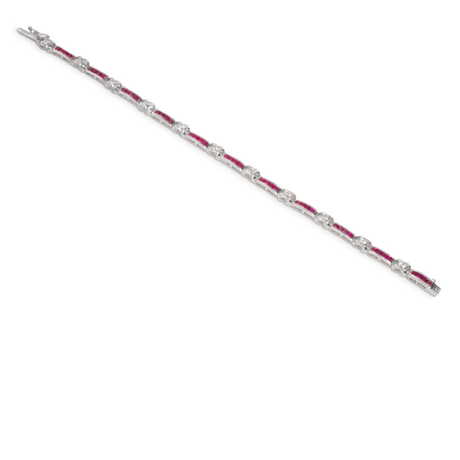 Pulsera de oro blanco con rubíes y brillantes