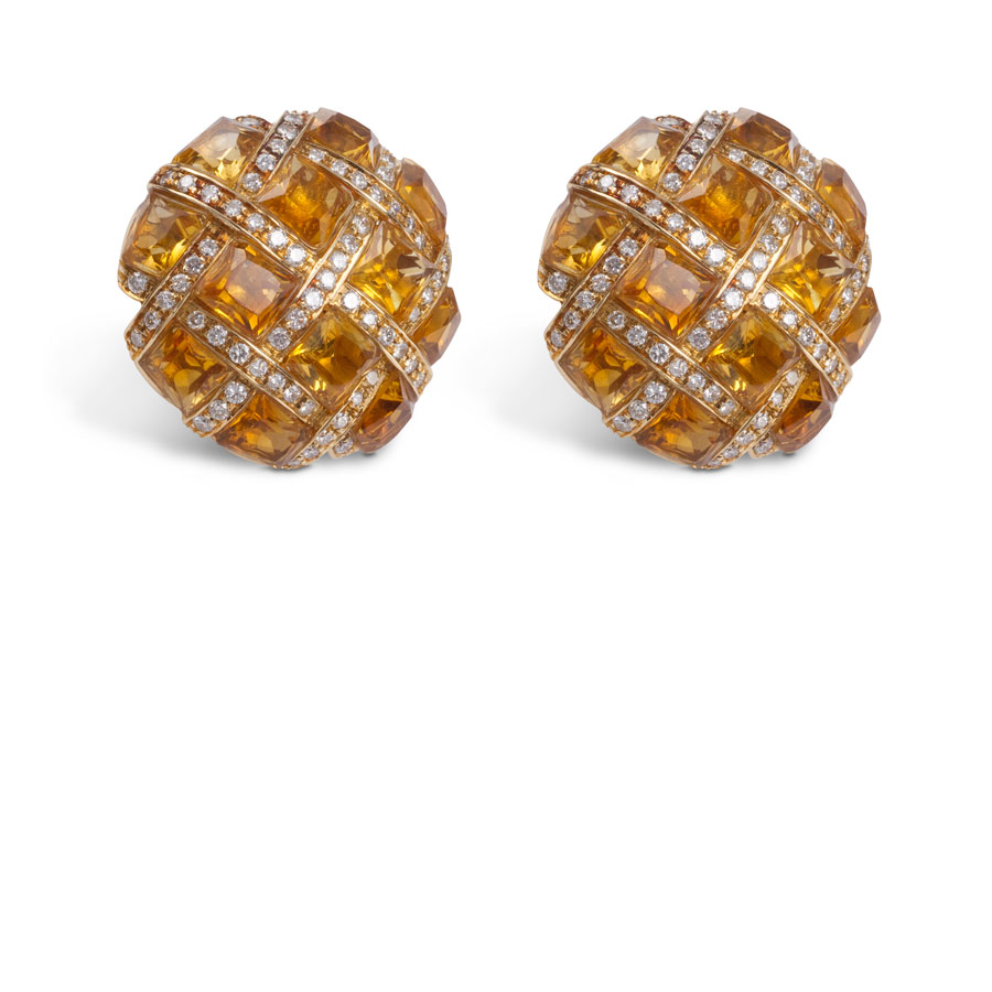 Par de aros con citrinos y brillantes