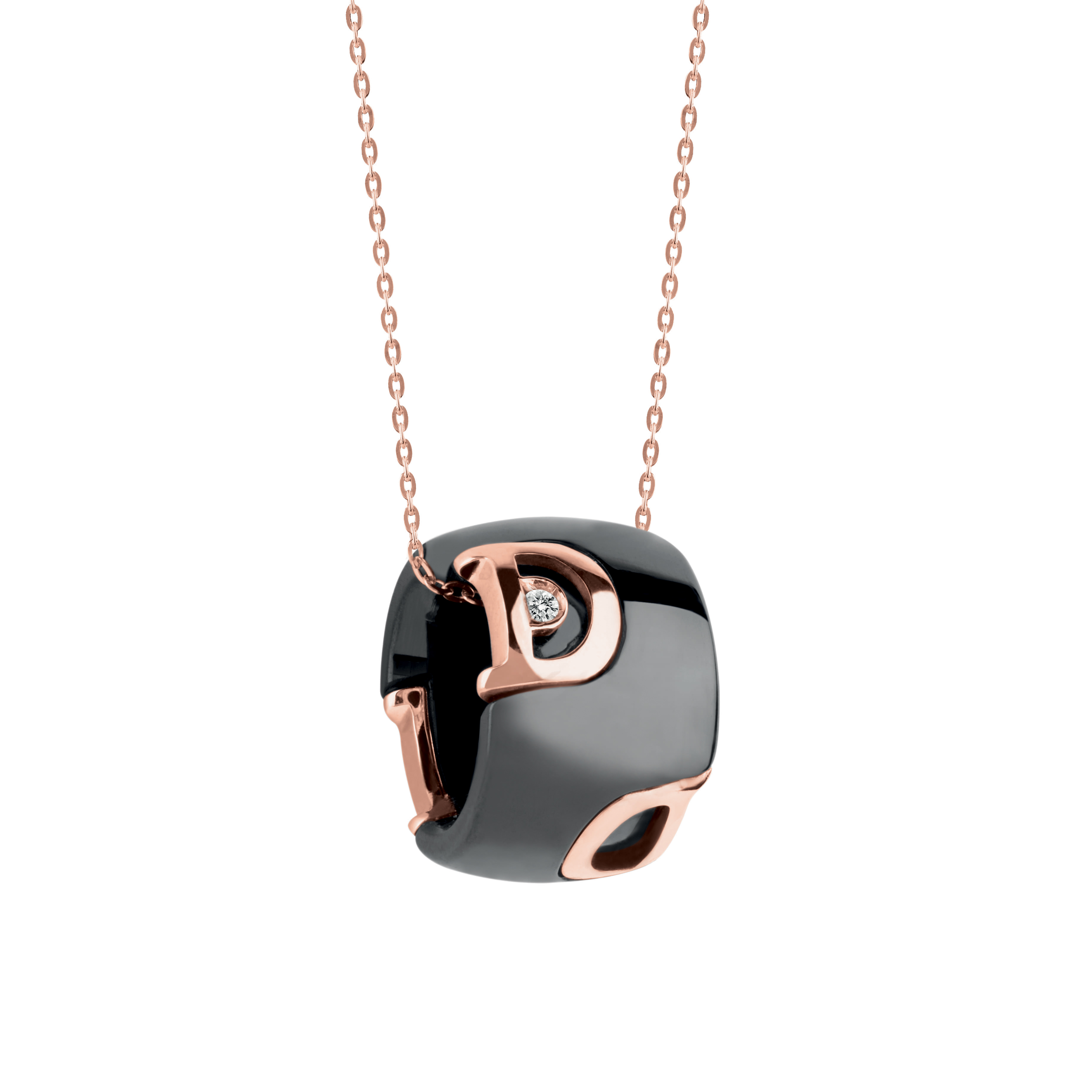 Collar de cerámica negra, oro rosa y diamante